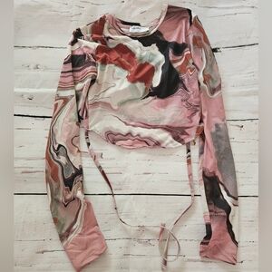 Bershka Women's Pink Multicolored Long Sleeve Top Size Small